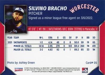2022 Choice Worcester Red Sox #05 Silvino Bracho Back