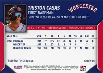 2022 Choice Worcester Red Sox #06 Triston Casas Back