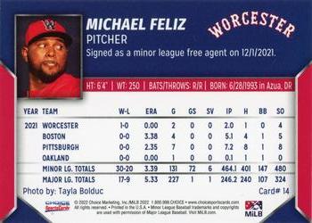 2022 Choice Worcester Red Sox #14 Michael Feliz Back