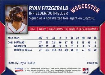2022 Choice Worcester Red Sox #16 Ryan Fitzgerald Back