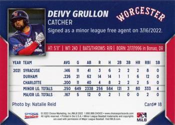 2022 Choice Worcester Red Sox #18 Deivy Grullon Back