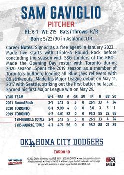 2022 Choice Oklahoma City Dodgers #10 Sam Gaviglio Back