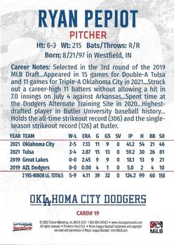 2022 Choice Oklahoma City Dodgers #19 Ryan Pepiot Back