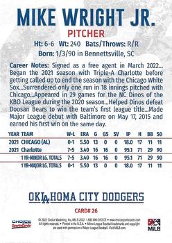 2022 Choice Oklahoma City Dodgers #26 Mike Wright Jr. Back