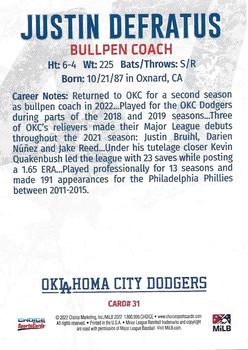 2022 Choice Oklahoma City Dodgers #31 Justin De Fratus Back