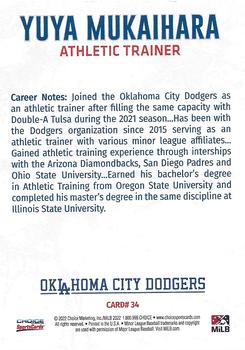 2022 Choice Oklahoma City Dodgers #34 Yuya Mukaihara Back