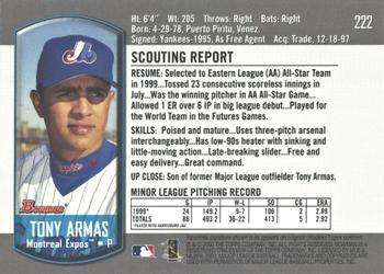 2017 Bowman - Bowman Buybacks 2000 Bowman Stamped Bronze #222 Tony Armas Jr. Back