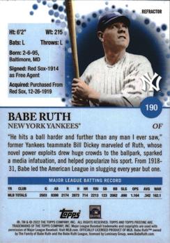 2022 Topps Pristine - Refractor #190 Babe Ruth Back