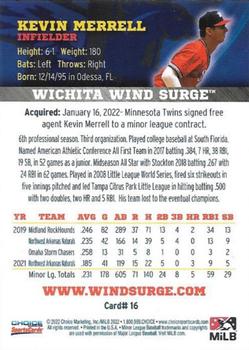 2022 Choice Wichita Wind Surge #16 Kevin Merrell Back