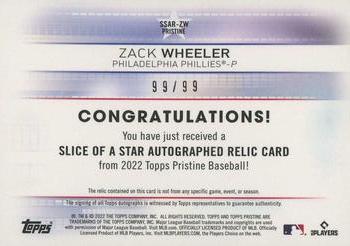 2022 Topps Pristine - Slice of a Star Autograph Relics Pristine Refractor #SSAR-ZW Zack Wheeler Back