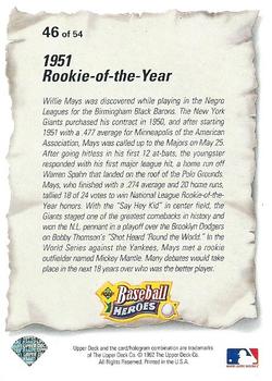 1993 Upper Deck - Baseball Heroes: Willie Mays #46 Willie Mays Back