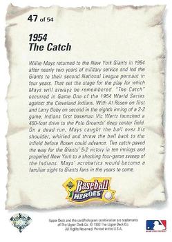 1993 Upper Deck - Baseball Heroes: Willie Mays #47 Willie Mays Back