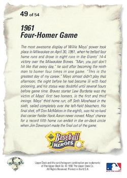 1993 Upper Deck - Baseball Heroes: Willie Mays #49 Willie Mays Back