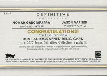 2022 Topps Definitive Collection - Dual Autographed Relic Collection #DAR-GV Jason Varitek / Nomar Garciaparra Back