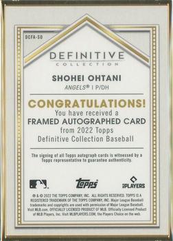 2022 Topps Definitive Collection - Framed Autograph Collection #DCFA-SO Shohei Ohtani Back