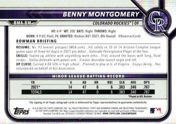 2022 Bowman - Chrome Prospect Autographs Mojo Refractor #BMA-BM Benny Montgomery Back