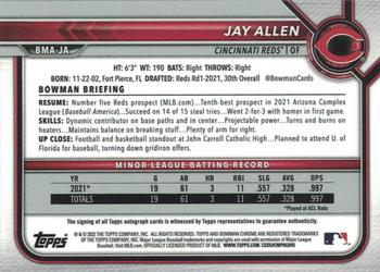2022 Bowman - Chrome Prospect Autographs Mojo Refractor #BMA-JA Jay Allen Back