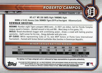 2022 Bowman - Chrome Prospect Autographs Mojo Refractor #BMA-RC Roberto Campos Back