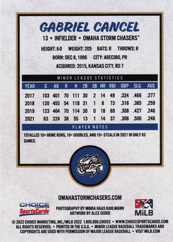 2022 Choice Omaha Storm Chasers #NNO Gabriel Cancel Back