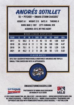 2022 Choice Omaha Storm Chasers #NNO Andrés Sotillet Back