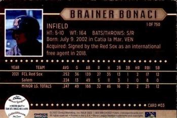 2022 Choice Salem Red Sox #03 Brainer Bonaci Back