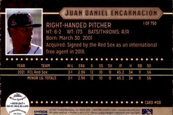 2022 Choice Salem Red Sox #08 Juan Daniel Encarnacion Back