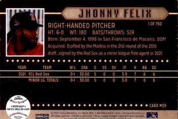 2022 Choice Salem Red Sox #09 Jhonny Felix Back