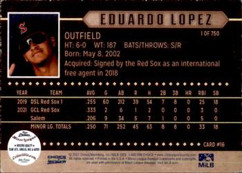 2022 Choice Salem Red Sox #16 Eduardo Lopez Back