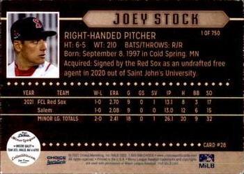 2022 Choice Salem Red Sox #28 Joey Stock Back