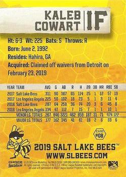 2019 Choice Salt Lake Bees #08 Kaleb Cowart Back