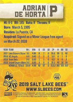 2019 Choice Salt Lake Bees #09 Adrian De Horta Back