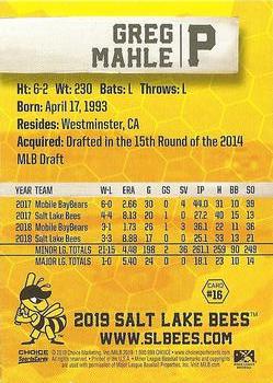 2019 Choice Salt Lake Bees #16 Greg Mahle Back