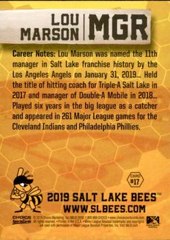2019 Choice Salt Lake Bees #17 Lou Marson Back