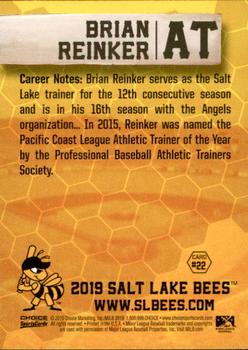 2019 Choice Salt Lake Bees #22 Brian Reinker Back