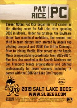 2019 Choice Salt Lake Bees #24 Pat Rice Back
