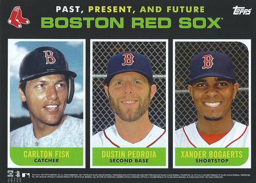 2015 Topps Past, Present, and Future 5x7 #NNO Carlton Fisk / Dustin Pedroia / Xander Bogaerts Front