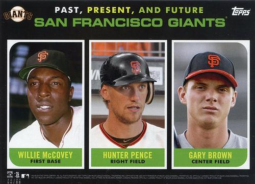 2015 Topps Past, Present, and Future 5x7 #NNO Willie McCovey / Hunter Pence / Gary Brown Front
