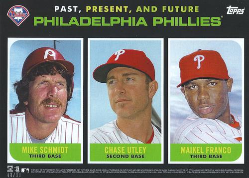 2015 Topps Past, Present, and Future 5x7 #NNO Mike Schmidt / Chase Utley / Maikel Franco Front