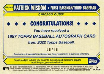 2022 Topps - 1987 Topps Baseball 35th Anniversary Autographs Gold (Series Two) #87BA-PW Patrick Wisdom Back