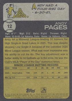 2022 Topps Heritage Minor League #12 Andy Pages Back