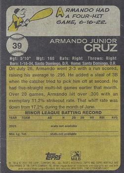2022 Topps Heritage Minor League #39 Armando Cruz Back