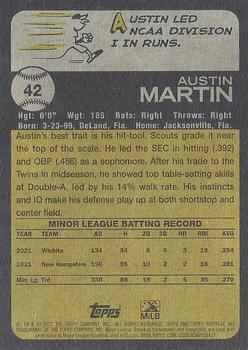 2022 Topps Heritage Minor League #42 Austin Martin Back