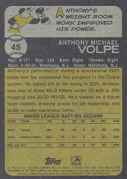 2022 Topps Heritage Minor League #45 Anthony Volpe Back