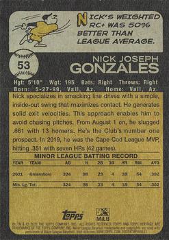 2022 Topps Heritage Minor League #53 Nick Gonzales Back