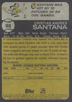 2022 Topps Heritage Minor League #98 Cristian Santana Back