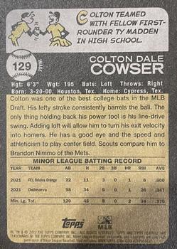 2022 Topps Heritage Minor League #129b Colton Cowser Back