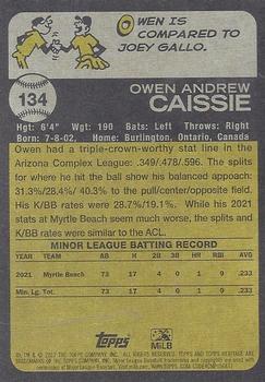 2022 Topps Heritage Minor League #134 Owen Caissie Back