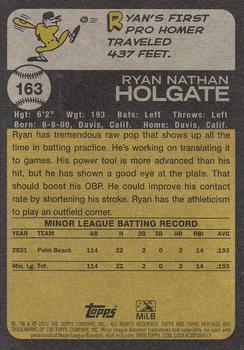 2022 Topps Heritage Minor League #163 Ryan Holgate Back