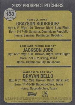 2022 Topps Heritage Minor League #183 Grayson Rodriguez / Jackson Jobe / Brayan Bello Back