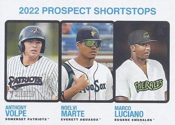 2022 Topps Heritage Minor League #185 Marco Luciano  / Anthony Volpe / Noelvi Marte Front